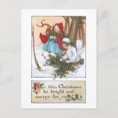 クリスマス・ホリーと雪の中のヴィンテージ ポストカード (正面)