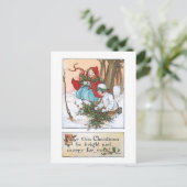 クリスマス・ホリーと雪の中のヴィンテージ ポストカード (スタンド正面)