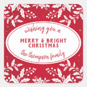 クリスマス・ホリーのシール（家族の名前） スクエアシール (正面)