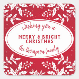 クリスマス・ホリーのシール（家族の名前） スクエアシール