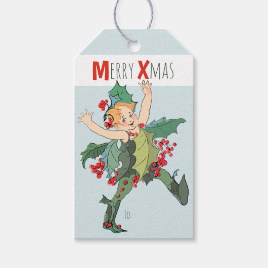 クリスマス・ホリーの子エリザベス・ゴードンCC0246 ギフトタグ (正面)