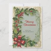 クリスマス ホリーの葉 赤いリボン フレーム (正面)