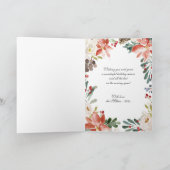 クリスマス ホリーデー シーズンのグリーティング カード 水彩のポインセチアの花とゴールドのフレーム (内部)