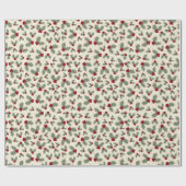 クリスマス – ホリーベリーと葉 ラッピングペーパー (フラット)