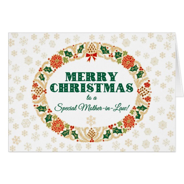 クリスマス・ホリーリース、姑、雪片 (正面横)