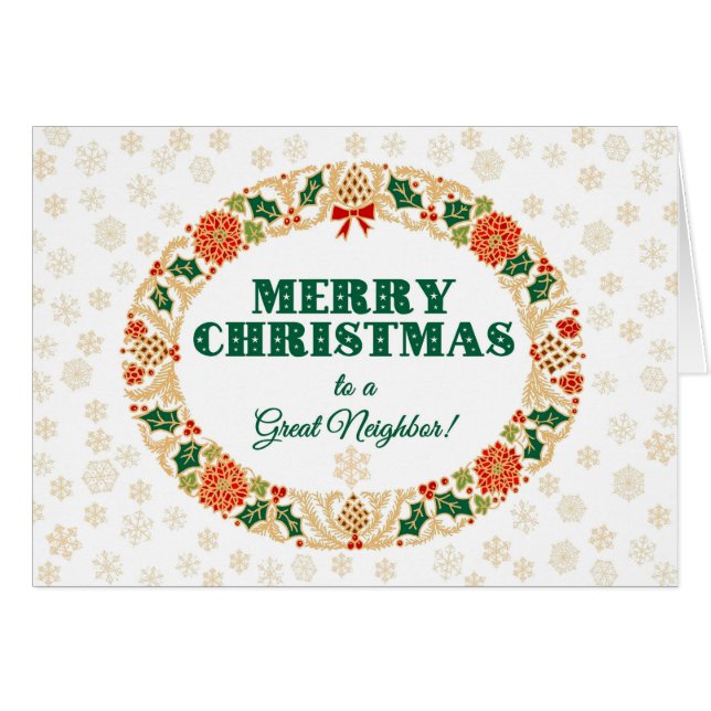 クリスマス・ホリーリース、隣人、雪片 (正面横)