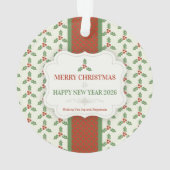 クリスマス・ホリー柄 グリーンホリー 赤い実 オーナメント (裏面)