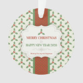 クリスマス・ホリー柄 グリーンホリー 赤い実 オーナメント (正面)