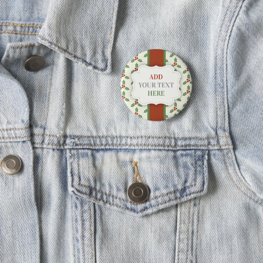 クリスマス・ホリー柄 グリーンホリー 赤い実 缶バッジ (インサイチュ)
