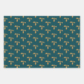 クリスマス・ホリー・オン・パープル、ネイビー、ティール（緑がかった色） ラッピングペーパーシート (正面3)