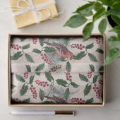 クリスマス・ホリー・ベリーと鳥の切り離し 薄葉紙 (ギフト)