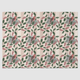 クリスマス・ホリー・ベリーと鳥の切り離し 薄葉紙