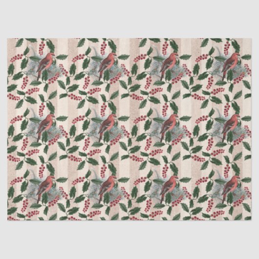 クリスマス・ホリー・ベリーと鳥の切り離し 薄葉紙 (正面)