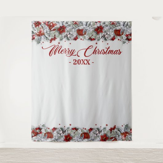 クリスマス ホリー ポインセチア フォトブース 背景シート タペストリー (正面)