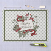 クリスマス・ホリー・ポルカ・ドット・ハッピーホリデー 薄葉紙 (クラフト)