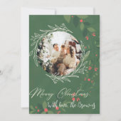 クリスマス ホリー 植物学的な グリーン 装飾 フォト ネイビー (正面)