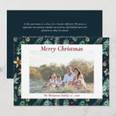 クリスマス ホリー 植物学的な グリーン 装飾 フォト ネイビー (正面/裏面)