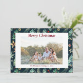 クリスマス ホリー 植物学的な グリーン 装飾 フォト ネイビー (スタンド正面)