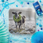 クリスマス・ホルスタイン牛のリース ペーパープレート (パーティー)