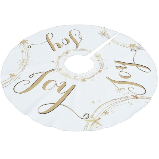 クリスマス・ホワイトと金ゴールド、ジョイ。 ブラッシュドポリエステルツリースカート (アングル)