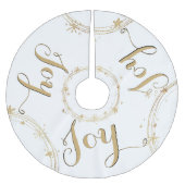 クリスマス・ホワイトと金ゴールド、ジョイ。 ブラッシュドポリエステルツリースカート (正面)