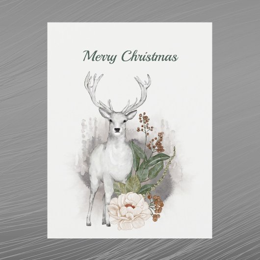クリスマス ホワイトディア フローラル 水彩画