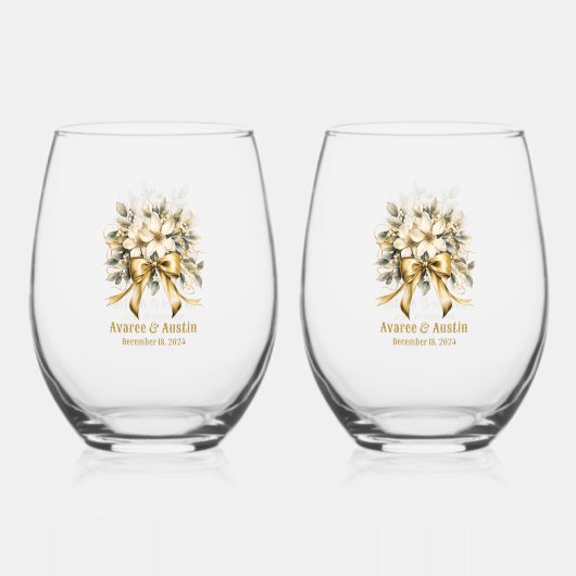 クリスマス ホワイト ウィンターベリー 招待状 ステムなしワイングラス (裏面)