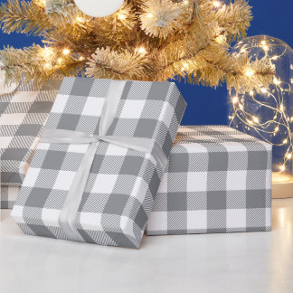 クリスマス ホワイト グレー バッファロー チェック ラッピングペーパー