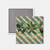 クリスマス ホワイト ゴールド チェック柄 リース付き マグネット (正面/裏面)