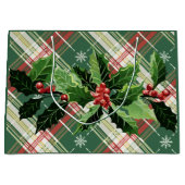 クリスマス ホワイト ゴールド チェック 飾り ラージペーパーバッグ (正面)