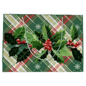 クリスマス ホワイト ゴールド チェック 飾り ラージペーパーバッグ (裏面)