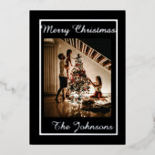 クリスマス ホワイト & シルバー シンプル モダン フォト 箔シーズンカード (正面)