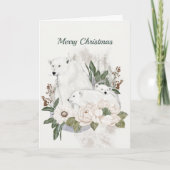 クリスマス ホワイト シロクマ 花 フローラル ウォーターカラー (正面)