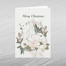 クリスマス ホワイト シロクマ 花 フローラル ウォーターカラー