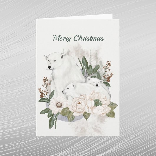 クリスマス ホワイト シロクマ 花 フローラル ウォーターカラー