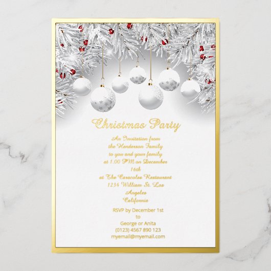 クリスマス ホワイト スノーバブル 本物のホイル 箔シーズンカード (正面)