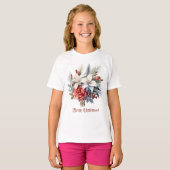 クリスマス ホワイト レッド 花 祝日 エレガント Tシャツ (正面フル)