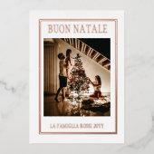 クリスマス ホワイト＆ローズゴールド シンプル モダン フォト 箔シーズンカード (正面)