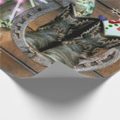 クリスマス·ホース·ワゴン·ホイールカウボーイ·ブーツ·ホースショー ラッピングペーパー (角)