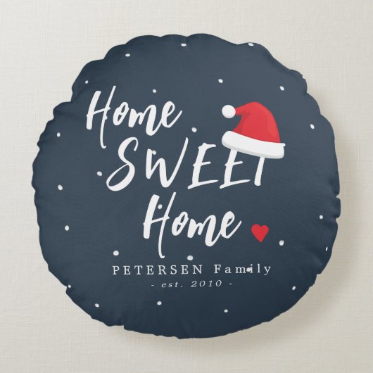 クリスマス ホーム スイート ホーム サンタ帽 ファミリー ネーム ラウンドクッション (正面)