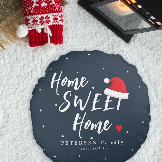 クリスマス ホーム スイート ホーム サンタ ハット 家族名 ラウンドクッション