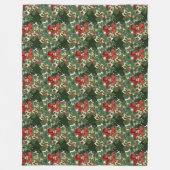 クリスマス ホーリーと赤いリボン フリース ブランケット (正面)