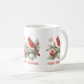 クリスマス・ホーリーの花束と赤いカーディナル コーヒーマグカップ (正面右)