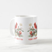 クリスマス・ホーリーの花束と赤いカーディナル コーヒーマグカップ (正面左)