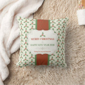 クリスマス・ホーリーパターン 緑のホリーと赤い実 クッション (ブランケット)