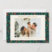 クリスマス・ホーリー植物グリーン2枚写真ネイビー シーズンカード (正面)
