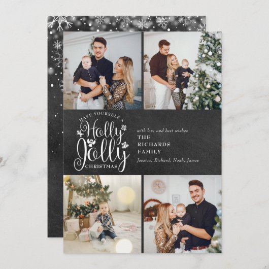 クリスマス ホーリー ジョリー 黒板 4 枚の写真のコラージュ (正面/裏面)