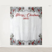 クリスマス ホーリー パイン ラスティック フォトブース 背景 タペストリー (正面)