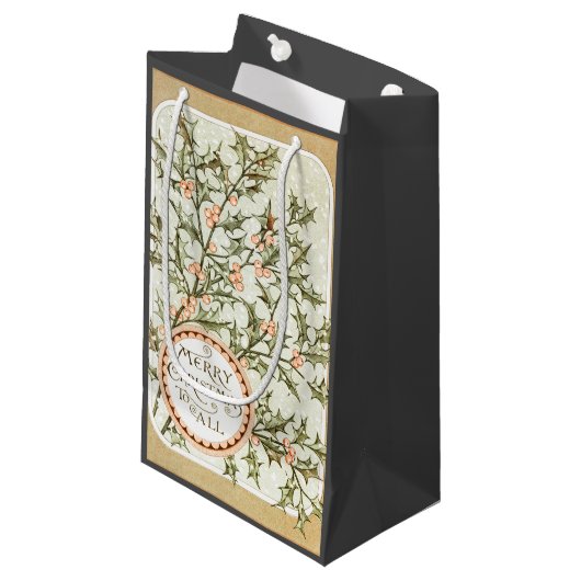 クリスマス ホーリー プリティー アンティーク グリーティング スモールペーパーバッグ (正面アングル)