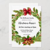クリスマス ホーリー ベリーのリース 招待状 (正面/裏面)